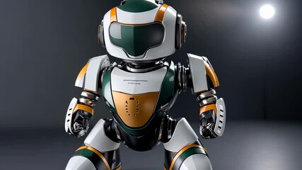 Poster - A dynamic robot with a futuristic design stands out, featuring unique colors and intricate mechanical details in a studio setting