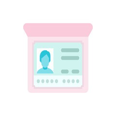 Poster - Illustration of a pink id badge with a blue person icon and generic information fields displayed on it