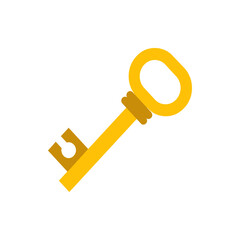 Poster - A golden key with a simple design is displayed diagonally on a white background in a minimalist style