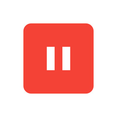 Poster - Red square with rounded corners containing two vertical white bars representing the pause button icon
