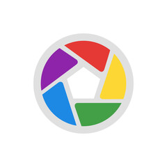 Poster - Colorful circular logo with red, yellow, green, blue, and purple segments around a white pentagon shape