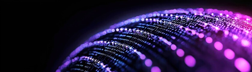 Poster - A curved abstract digital data sphere glows with bright violet light