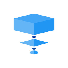 Poster - Isometric illustration of a blue cube above a diamond shape and two circles on a white background
