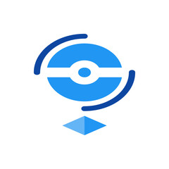 Poster - Illustration of a blue circular design with curved lines and a diamond shape at the bottom center view