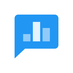 Poster - Blue speech bubble containing a light blue bar graph with three bars of varying heights inside it