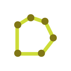 Poster - Illustration of an incomplete heptagon shape with rounded corners and olive green lines on white background