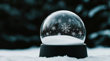 Poster - A clear glass snow globe shows small snowflakes in the snow