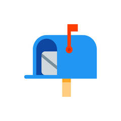 Poster - Illustration of a blue mailbox with an envelope inside and a red flag raised on a white background view