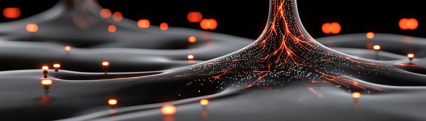 Poster - An abstract digital illustration shows flowing connections and glowing lights