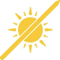Poster - Sun brightness off icon with yellow color flat design for user interface and settings adjustment vector illustration 