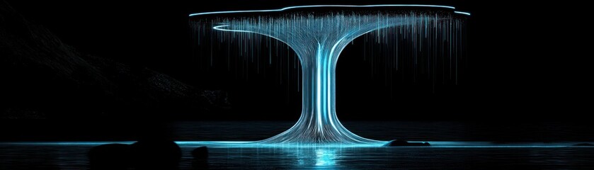 Poster - A glowing tree like structure reflecting in the water