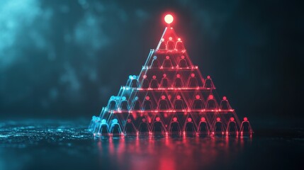 Poster - A pyramid of user icons with a glowing leader on top represents leadership, teamwork, and hierarchy in a collaborative system