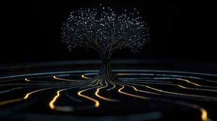 Poster - A Digital Tree With Glowing Lines And Connected Nodes