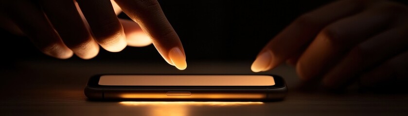 Aufkleber - Fingers interacting with a glowing smartphone display in the dark