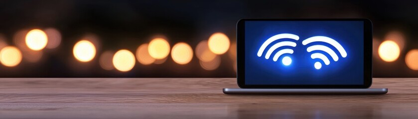 Aufkleber - A laptop showing a wireless wifi connection symbol on display