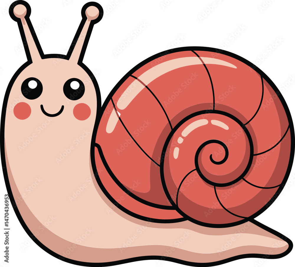 Red Snail Shell Cartoon Adorable cartoon illustration of a smiling snail with a red and pink ...