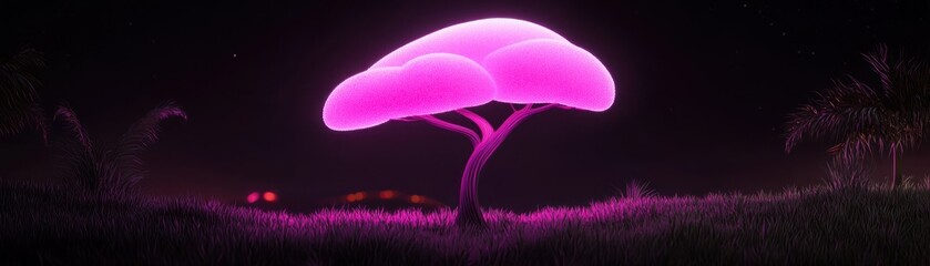 Poster - A vibrant glowing tree stands brightly in the night scene