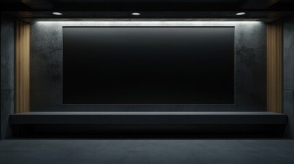 Poster - A clean and professional conference room interior featuring a blank blackboard mockup. The room is equipped with a long table