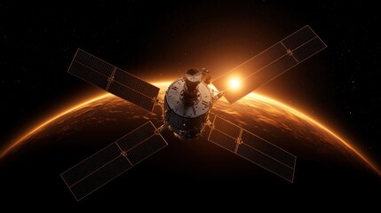 Poster - A satellite orbits a celestial body illuminated by a distant star
