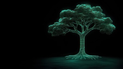 Poster - A Futuristic Digital Tree Lit Up With Glowing Green Lights