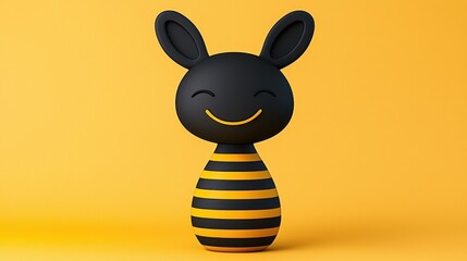 Poster - A smiling black and yellow cartoon figure stands on yellow background