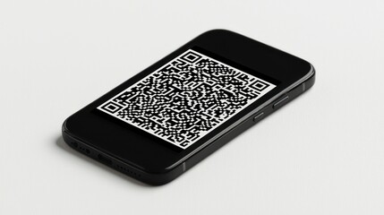 Poster - A smartphone displays a complex black and white quick response code
