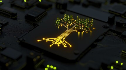 Poster - A glowing circuit board with a tree representing technology
