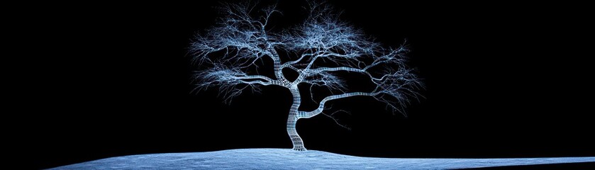 Poster - A lone illuminated tree stands in the middle of darkness
