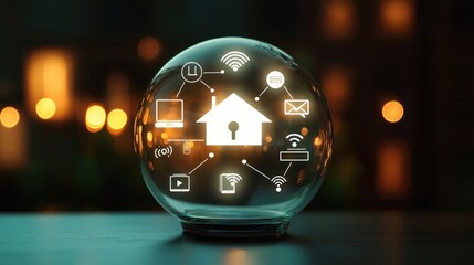 Poster - A glass globe showing the interconnected home technology system