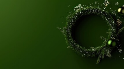 Poster - Christmas wreath and decorations against a solid green background