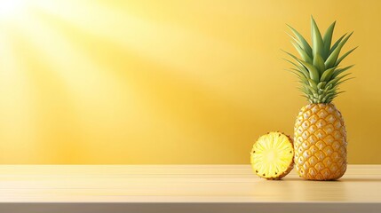 Poster - Two fresh pineapples are displayed on a light wooden surface