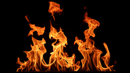 Poster - Flickering flames rise and sway against a black backdrop, showcasing the beauty and power of fire in a captivating and dynamic arrangement. The warm colors create an atmospheric effect