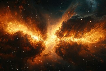 Wall Mural - A fiery nebula, cosmic dust and gas illuminated, creating a breathtaking celestial spectacle.