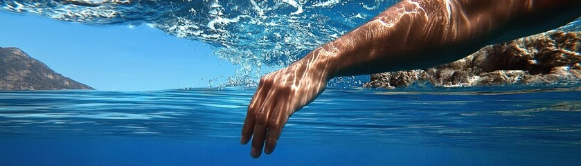 Poster - A person reaching out with their hand into the water