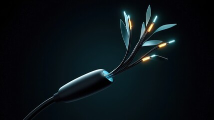 Poster - Futuristic Illustration Depicting Cables with Leaves and Bright Lights