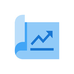 Poster - Blue document with upward trending arrow and horizontal line representing data and growth analysis report