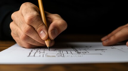 Poster - A person is drawing a sketch using a yellow pencil