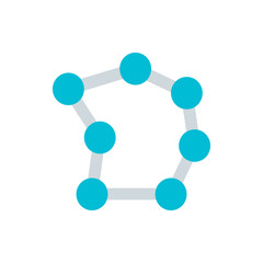 Poster - Turquoise circles connected by gray lines forming an irregular heptagon shape on a white background view