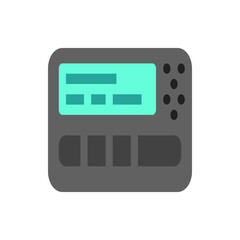 Poster - Illustration of a gray pager device with a teal screen and black buttons on the right side shown flat