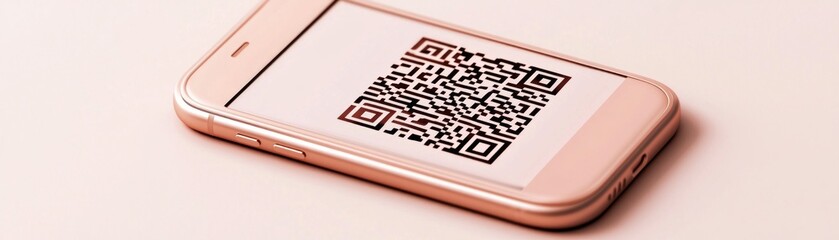 Poster - A rose gold smartphone displays a black and white square code