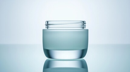 Poster - An open glass cosmetic jar displayed with soft illumination and reflection