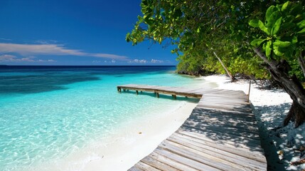 Aufkleber - A beautiful tropical scene with pier and clear turquoise waters