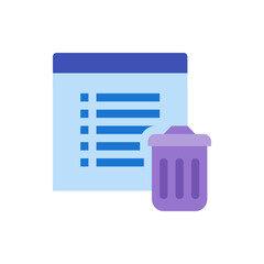 Poster - Light blue document with dark blue header and lines and purple trash can in the lower right corner