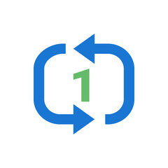 Poster - blue arrow circular path with a green number one in the center suggesting a cycle or repeating proce