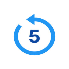Poster - Blue arrow circling counterclockwise around the number five in the center of a white background view
