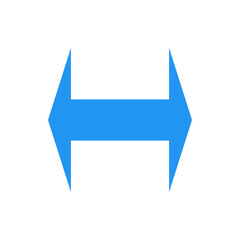 Poster - A blue arrow pointing left and right directions indicating movement or a two way street on white background