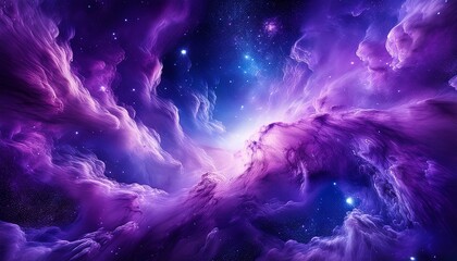 an abstract image depicting a vibrant purple nebula in space with swirling clouds of gas and dust an