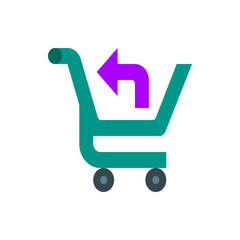 Poster - A teal shopping cart with two wheels and a purple arrow pointing left indicates a return process flow