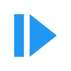 Poster - Illustration of a blue play button with a vertical bar on a white background in a simple graphic style