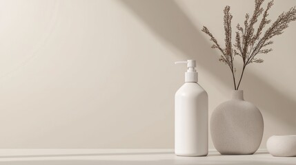 Poster - A white dispenser and vase are placed on a neutral surface